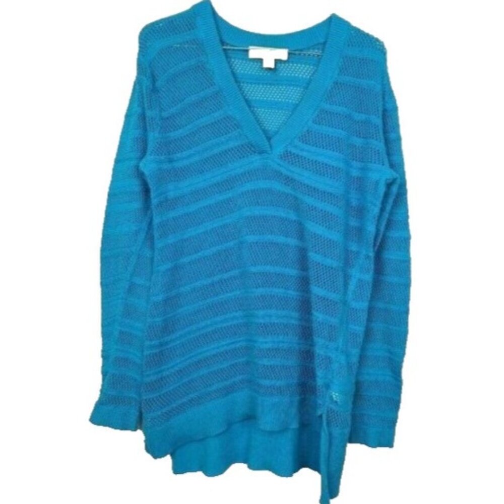 MICHAEL Michael Kors Womens Sweater Medium Blue‎ Hi-Low Open Knit Lightweight